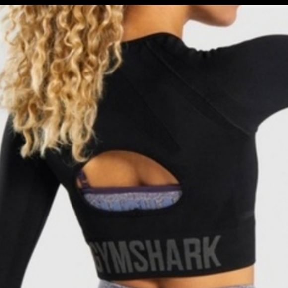 Gymshark Women's Black Flex Sports Long Sleeve Crop Seamless Top Size Small - Picture 5 of 5